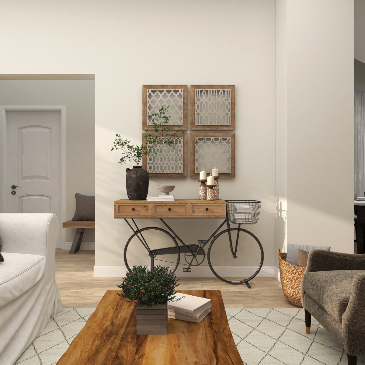 Williston Brynne Black Metal 3 Drawers Bike Console Table with